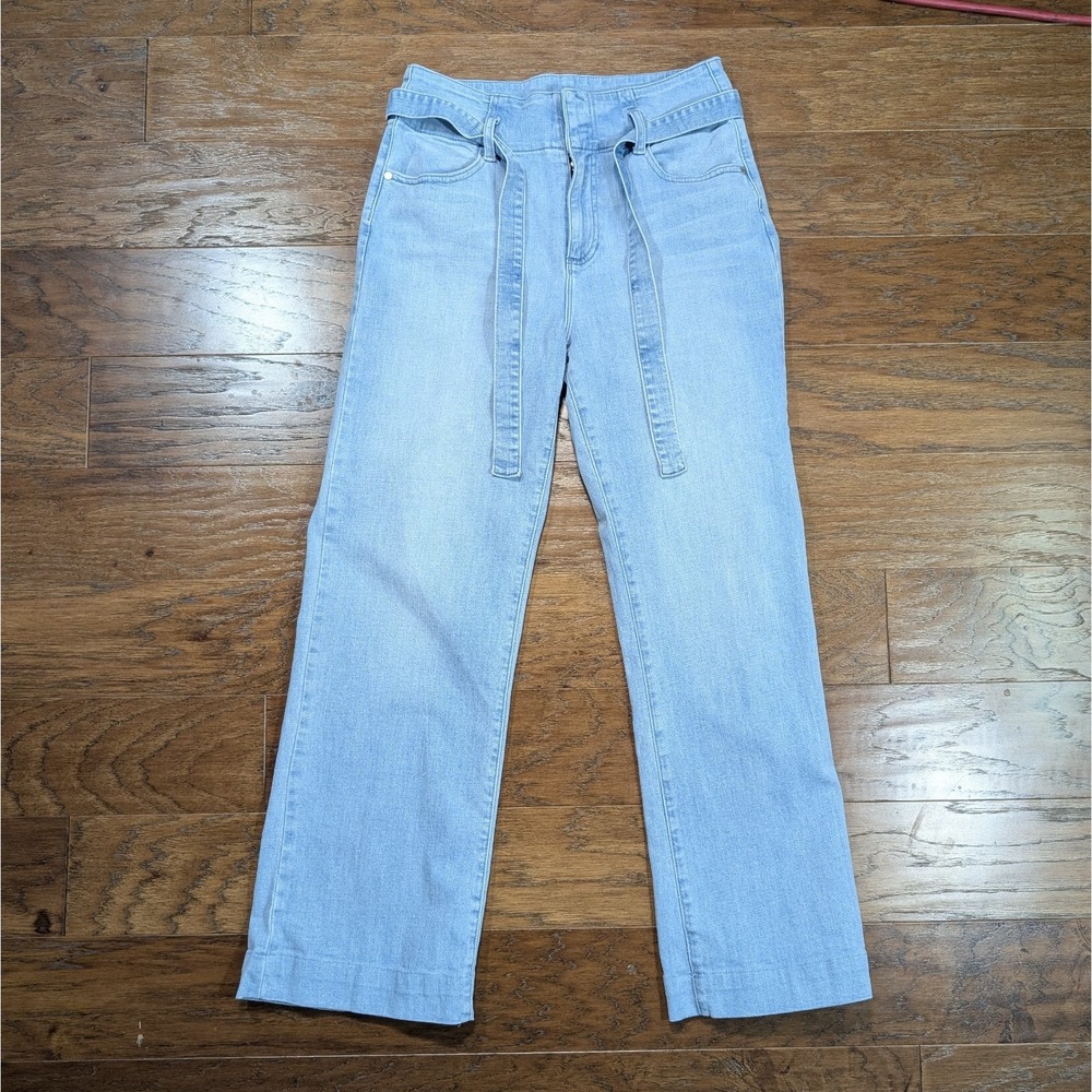 Two By Vince Camuto High-Rise Light Indigo Belted Wide Leg Jeans Oasis Blue 28/6